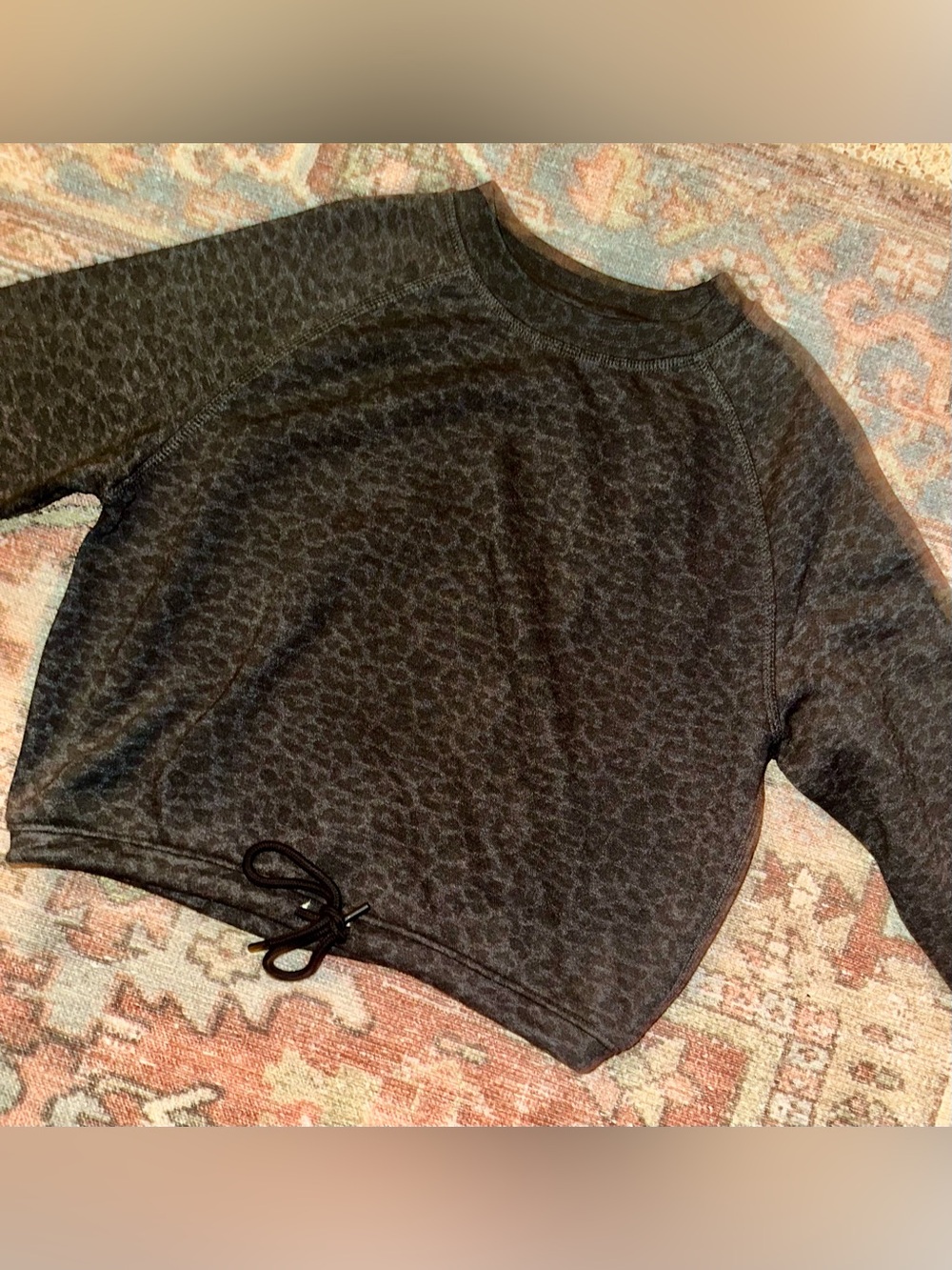 L.A.T. Live & Tell Dark Leopard Print Cropped Crewneck Pullover